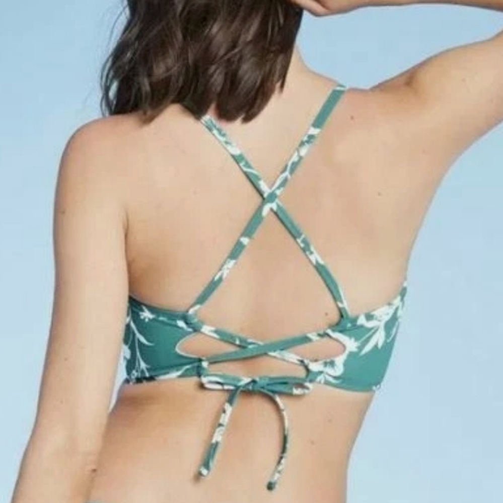 New Shade and Shore Teal floral bikini top 34b - Picture 2 of 6